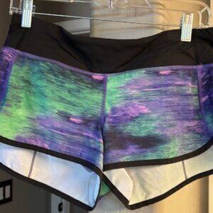 Lululemon purple, green & black Speed Up Shorts, low rise, 2.5, size 6